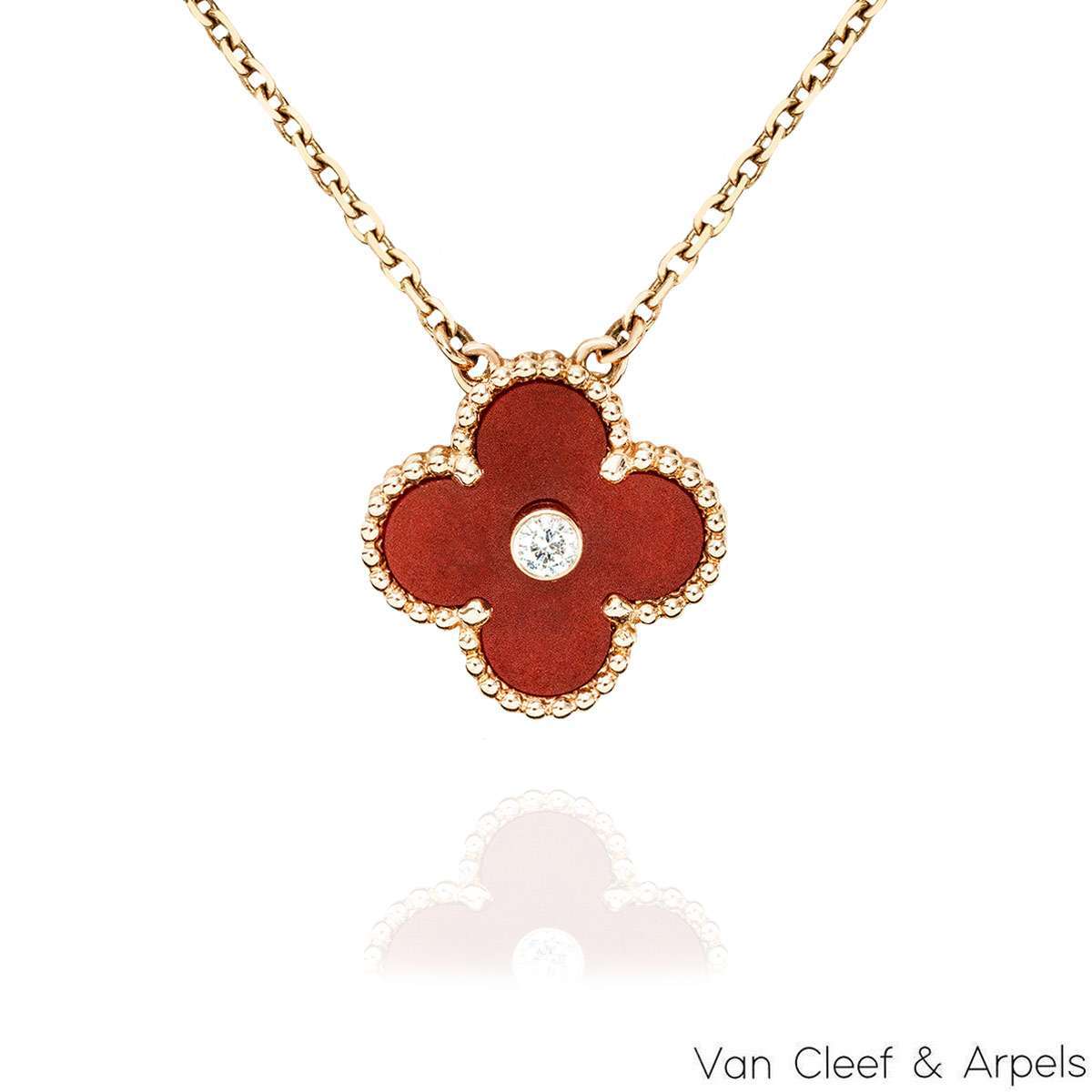 Van Cleef & Arpels Vintage Alhambra Pendant Necklace Carnelian